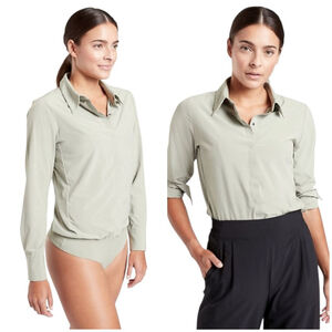 Athleta Small Sage green River North Collared Long Sleeve Bodysuit
